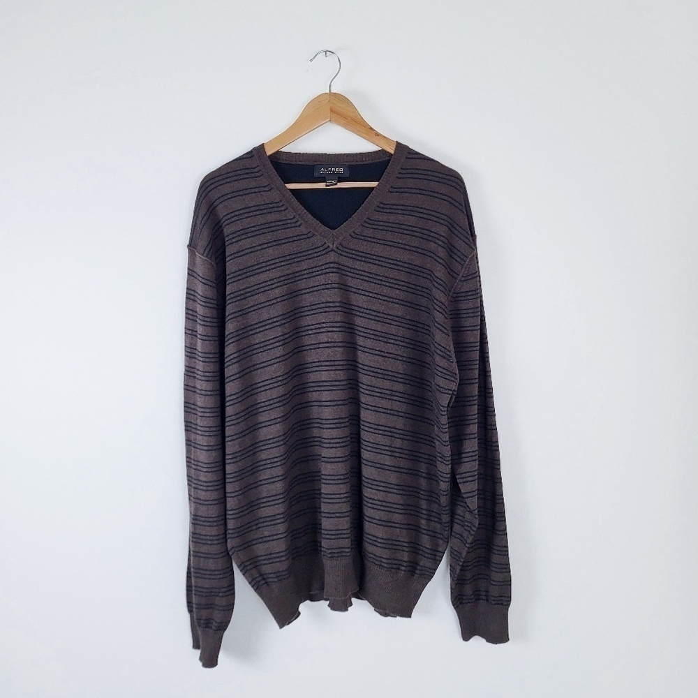 Merino Wool Crew Neck Sweater V-neck stripes stripes soft long sleeve